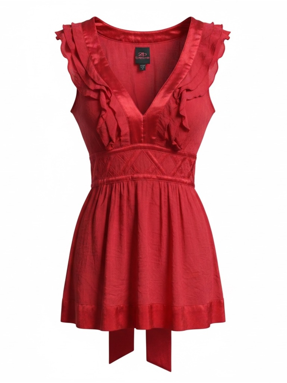 bebe Red Ruffle V-Neck Fit-and-Flare Dress